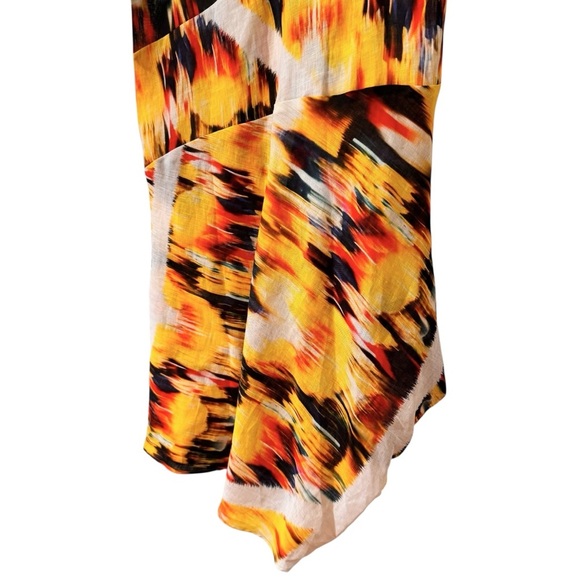 Zero + Maria Cornejo 100% Linen Blur Print Yellow Midi Dress Size 2 - Picture 9 of 12